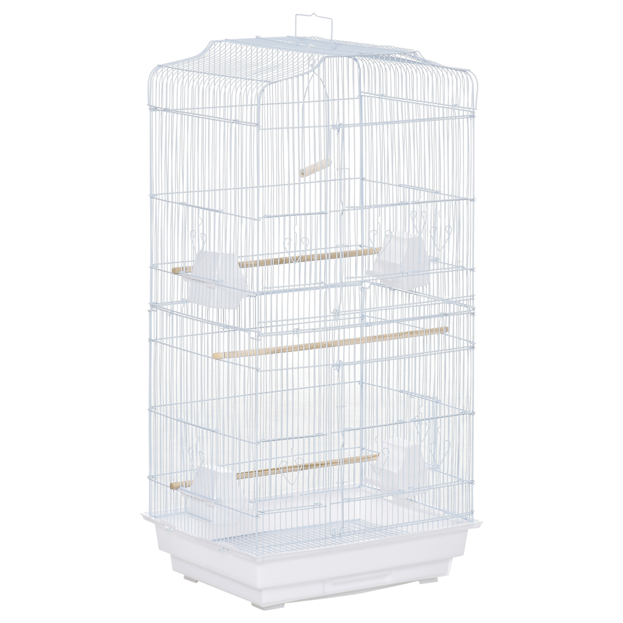 PawHut Large Metal Bird Cage with Perches, Food Bowls, Swing, for Budgies, Parakeets, White