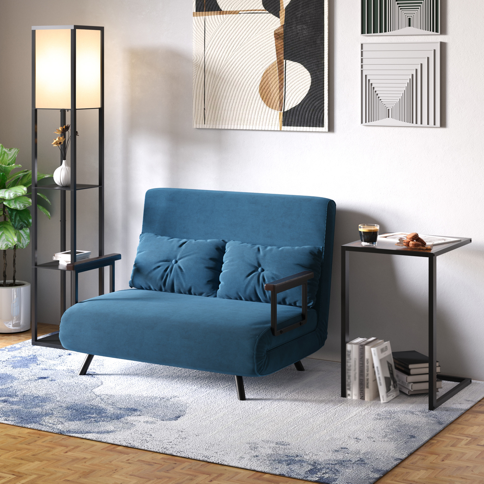 HOMCOM Floor Lamp with Shelves and Top Light, Modern Corner Standing Lamp with TC Fabric Lampshade for Living Room, Bedroom, Bulb not Included, Black - Image 9