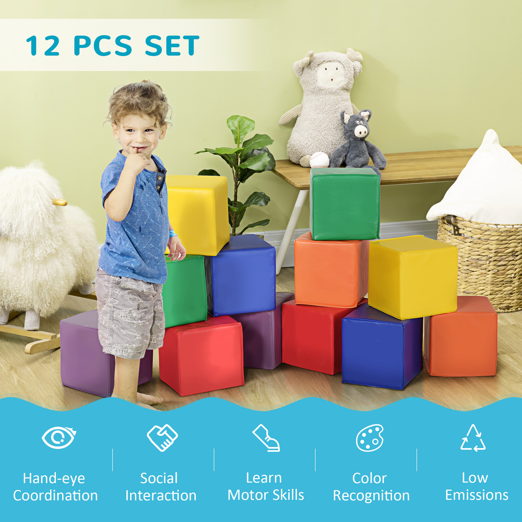 HOMCOM 12 Piece Soft Play Foam Blocks Toy Building Stacking Compliant Learning Toys for Toddler Baby Kids Preschool - Image 7