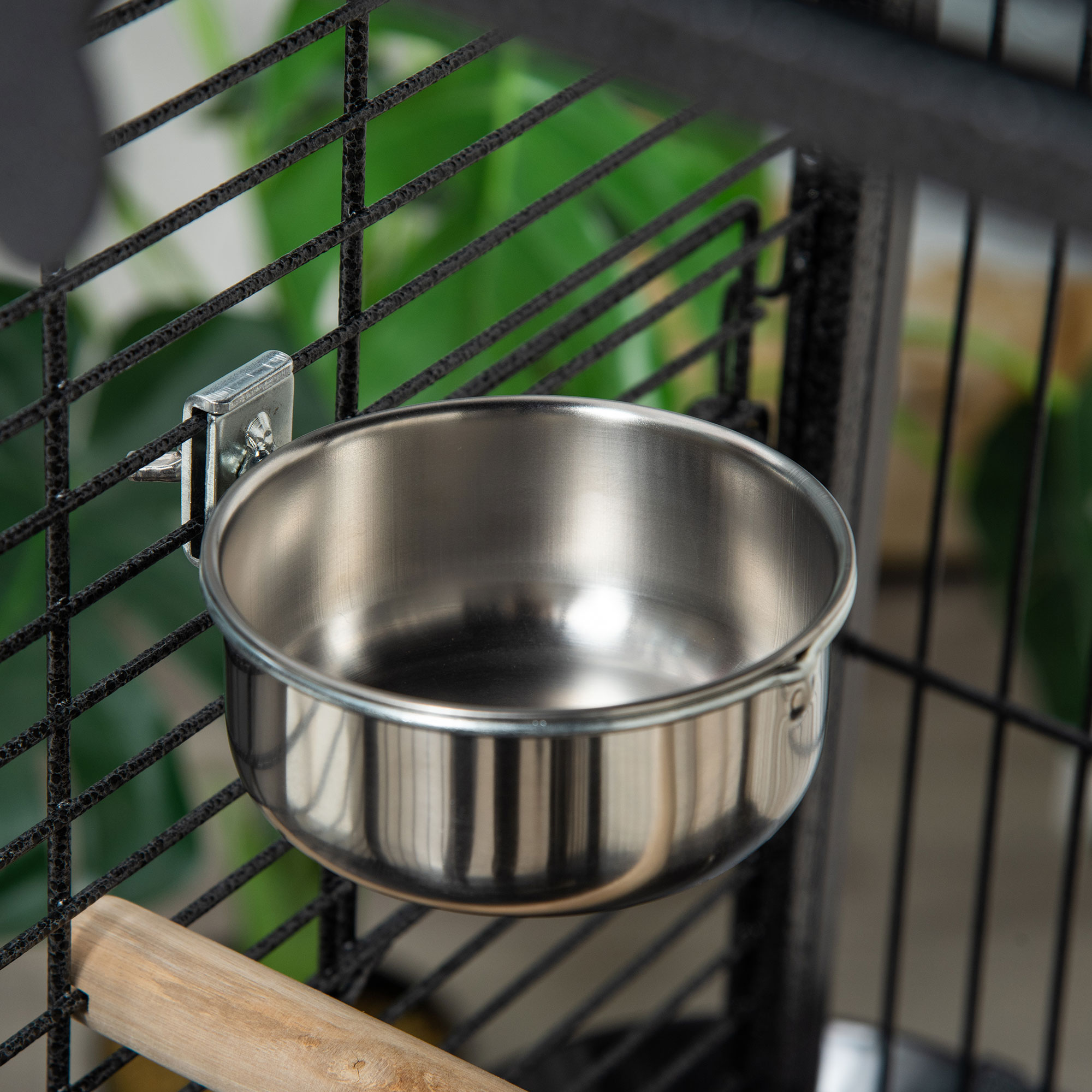 PawHut 156cm Bird Cage,Large Parrot Cage with Open Play Top, Perch, Seed Guard, Wheels, Storage Shelf, Dark Grey - Image 9