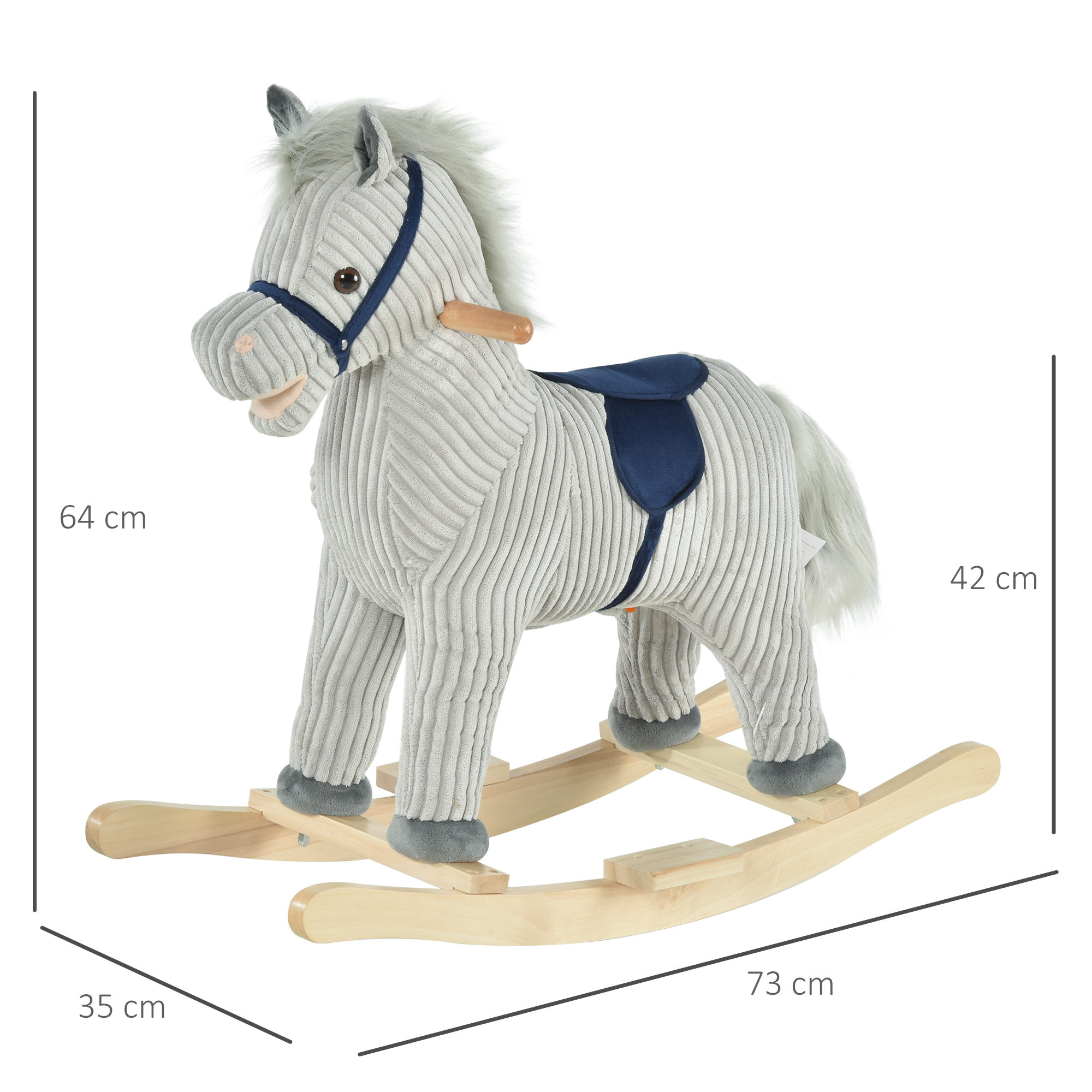 HOMCOM Kids Plush Rocking Horse w/ Sound Children Rocker Ride On Toy Gift 3-6 Years Grey - Image 3