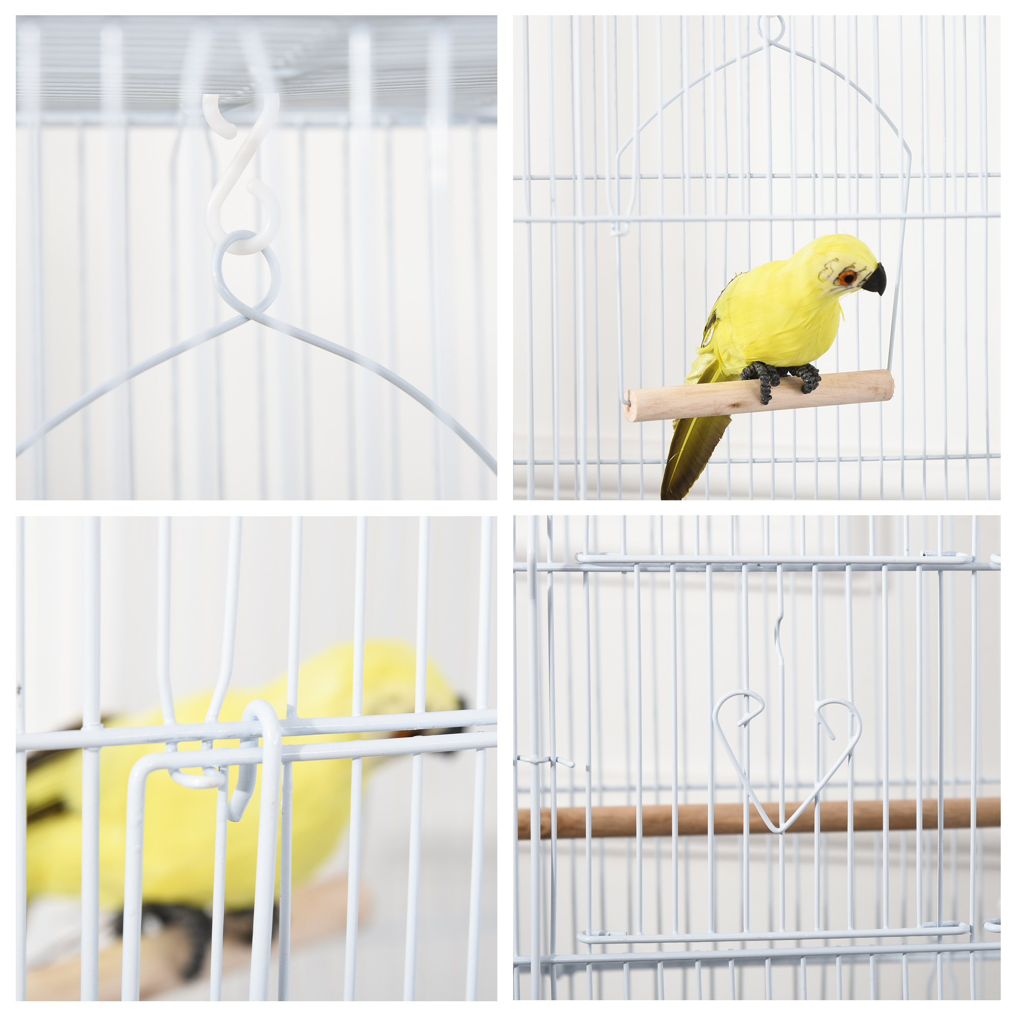PawHut Large Metal Bird Cage with Perches, Food Bowls, Swing, for Budgies, Parakeets, White - Image 9