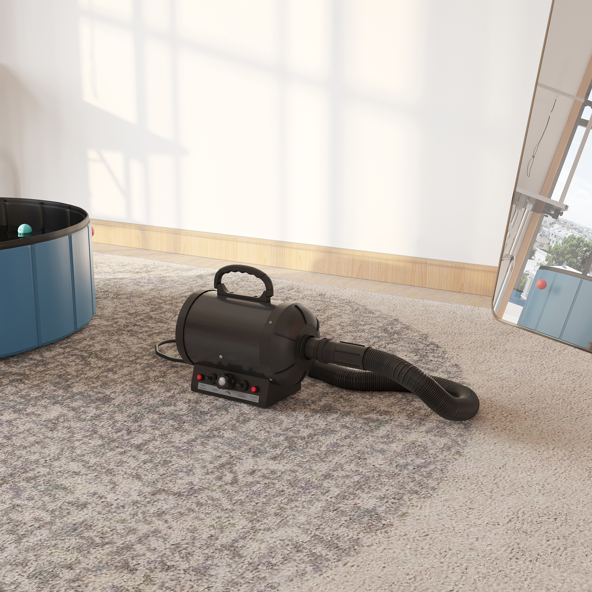 PawHut Dog Hair Dryer Pet Grooming Blaster Dryer Blower Adjustable Temperature Speed with 2.1M Flexible Hose 3 Nozzles - Black - Image 9