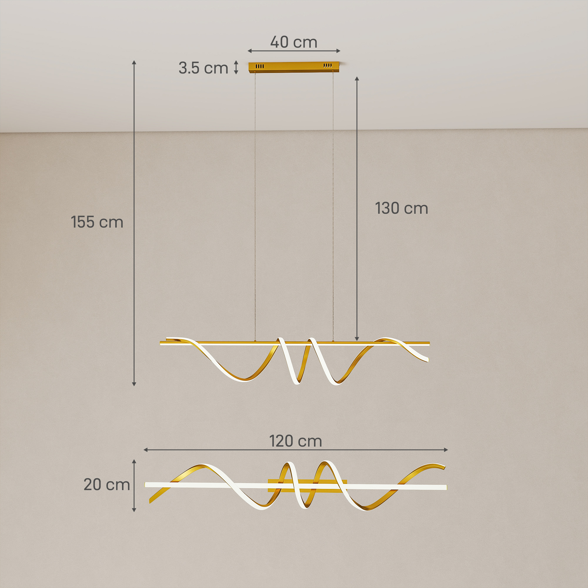 HOMCOM Pendant Light with 3 Colour Temperatures - Gold Tone - Image 3