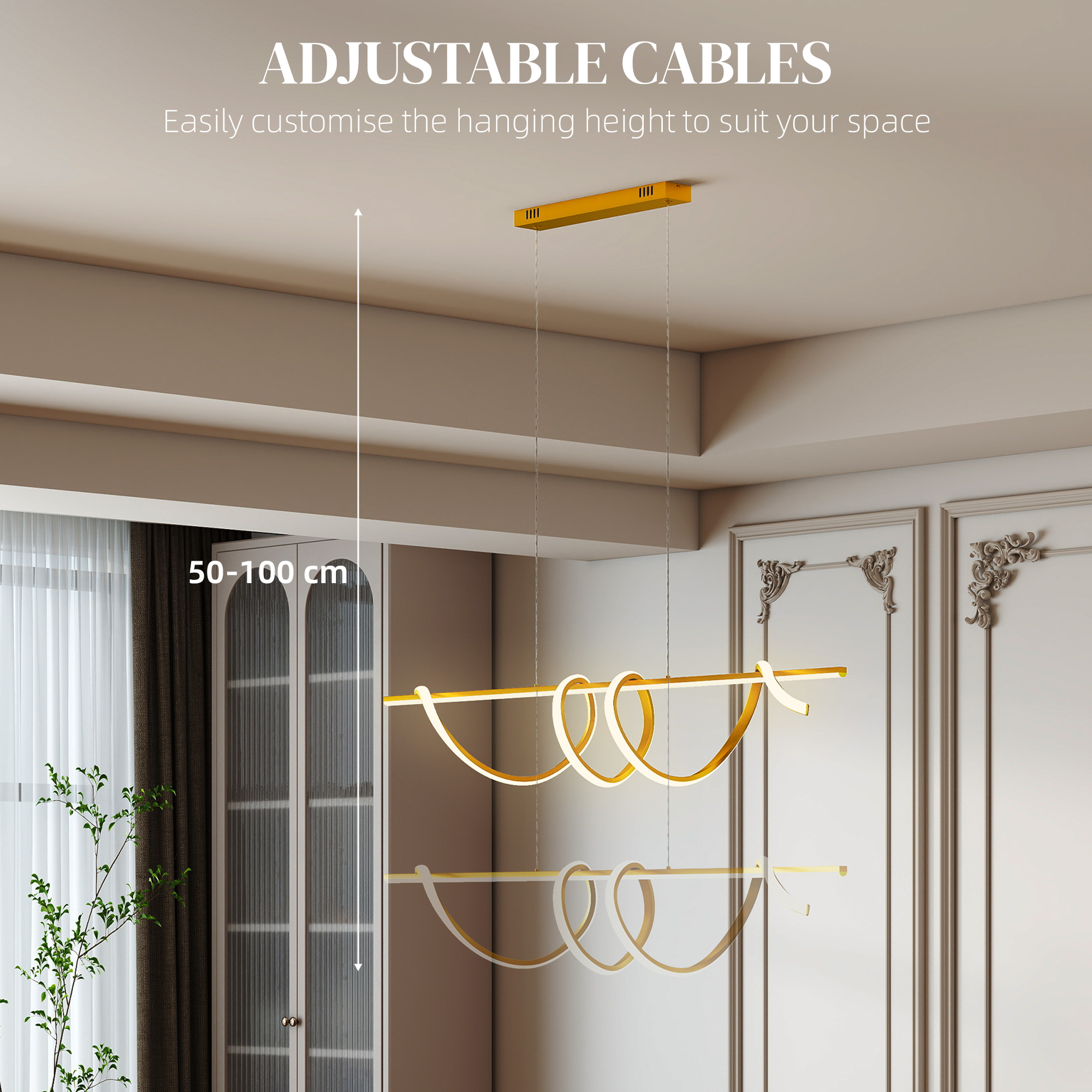 HOMCOM Pendant Light with 3 Colour Temperatures - Gold Tone - Image 5