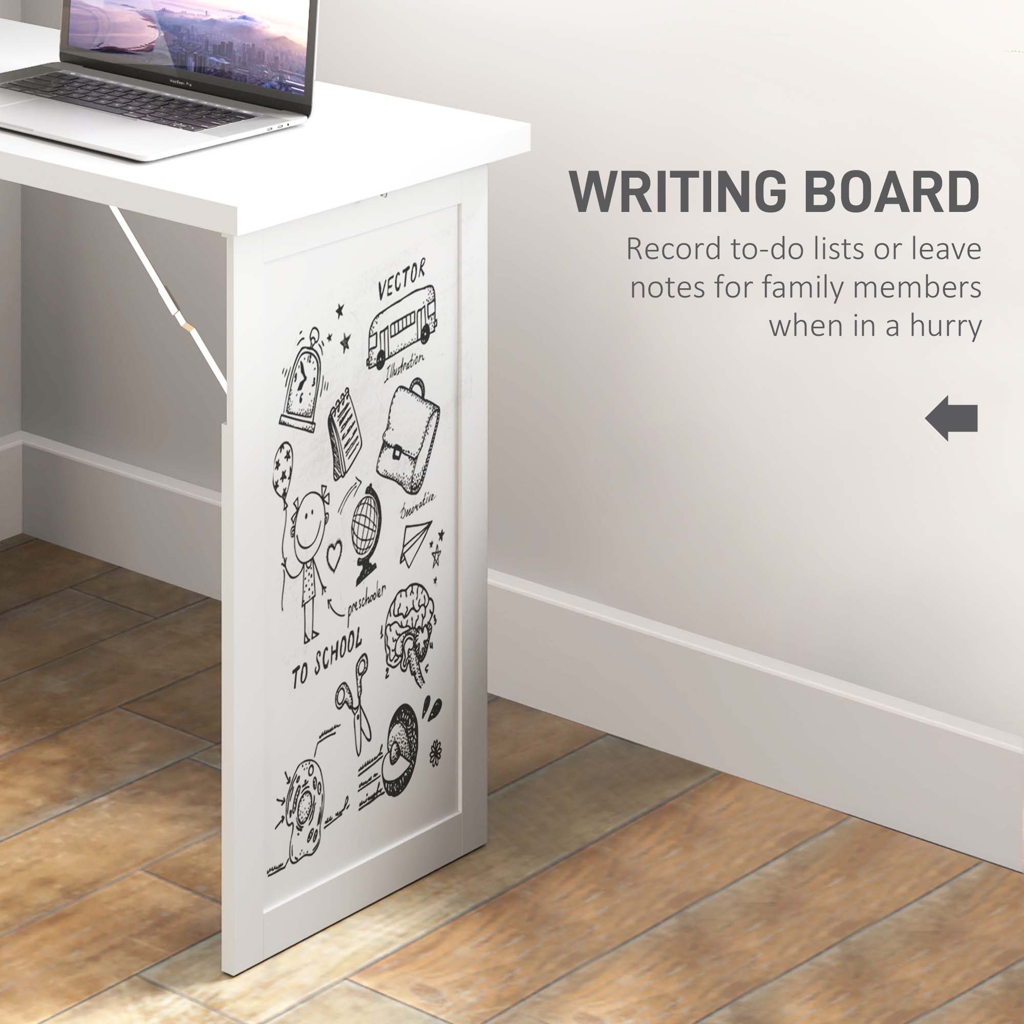 HOMCOM Three-Part Work Desk, with Storage and Writing Board - White - Image 6