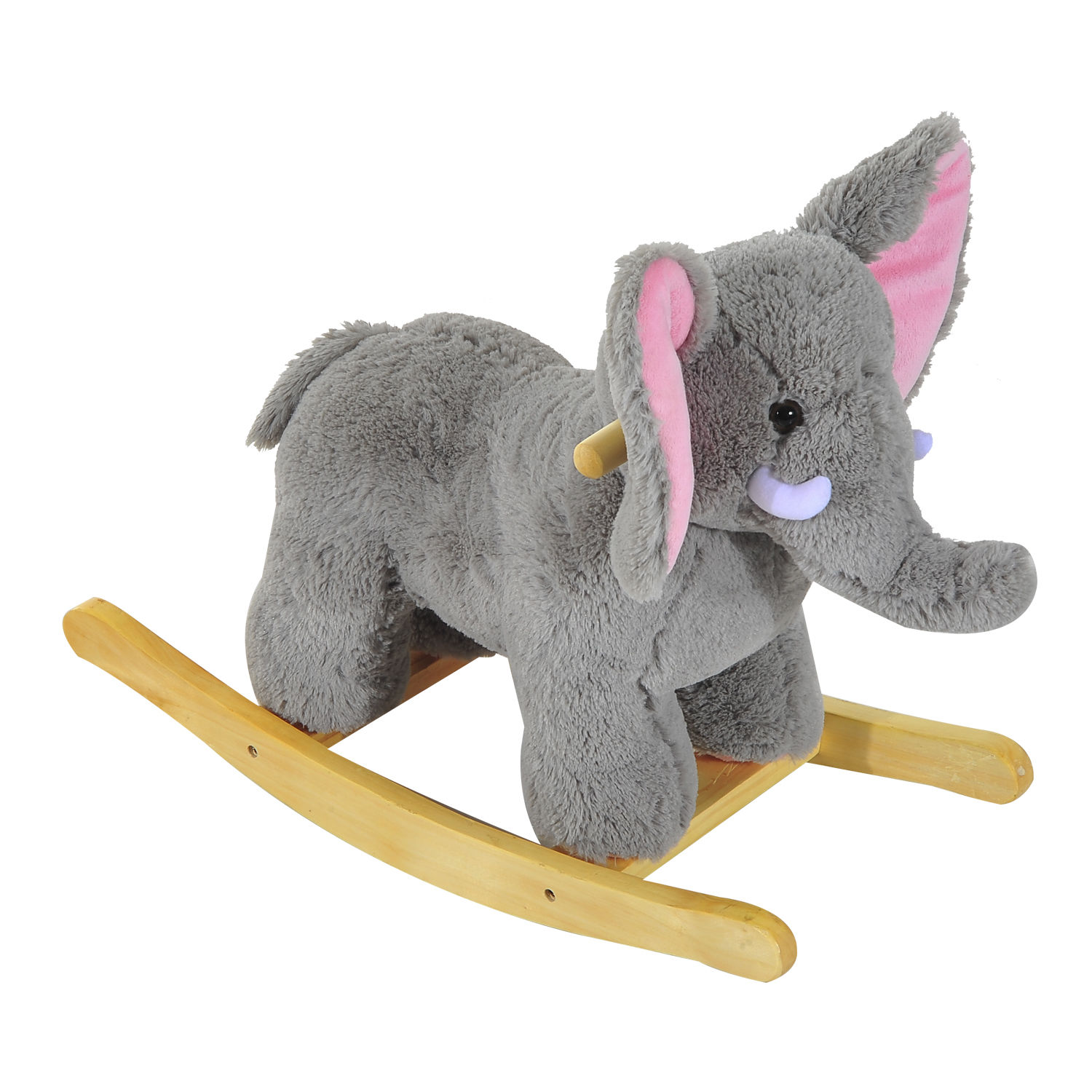 HOMCOM Kids Children Rocking Horse Plush Ride on Animal Wooden Riding Traditional Rocker Gift w/32 nursery rhymes (Grey Elephant) - Image 8