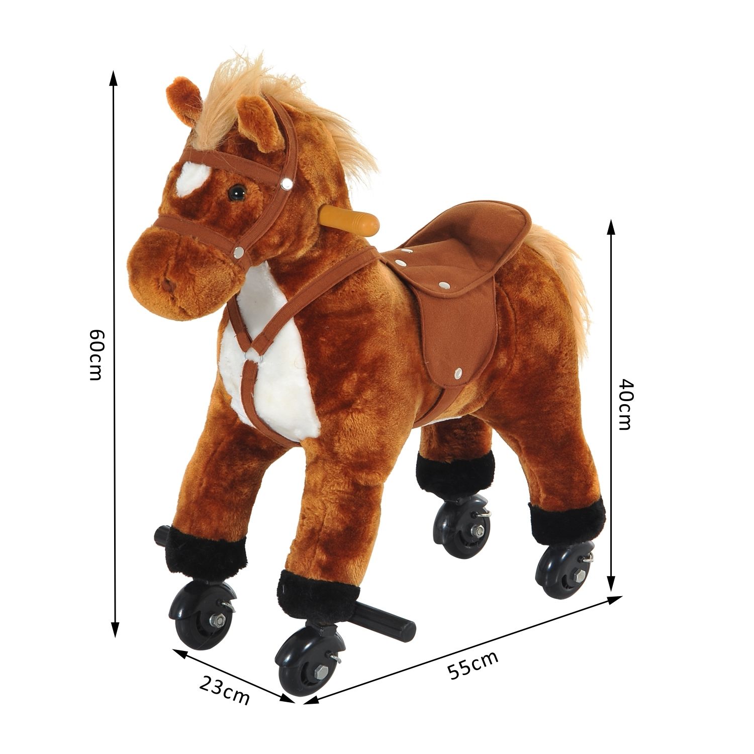 HOMCOM Rocking Horse Kids Ride on Walking Horse Animal Pony Wheeled Riding Plush Toy w/Sound for 2 Years and Up (Brown) - Image 3
