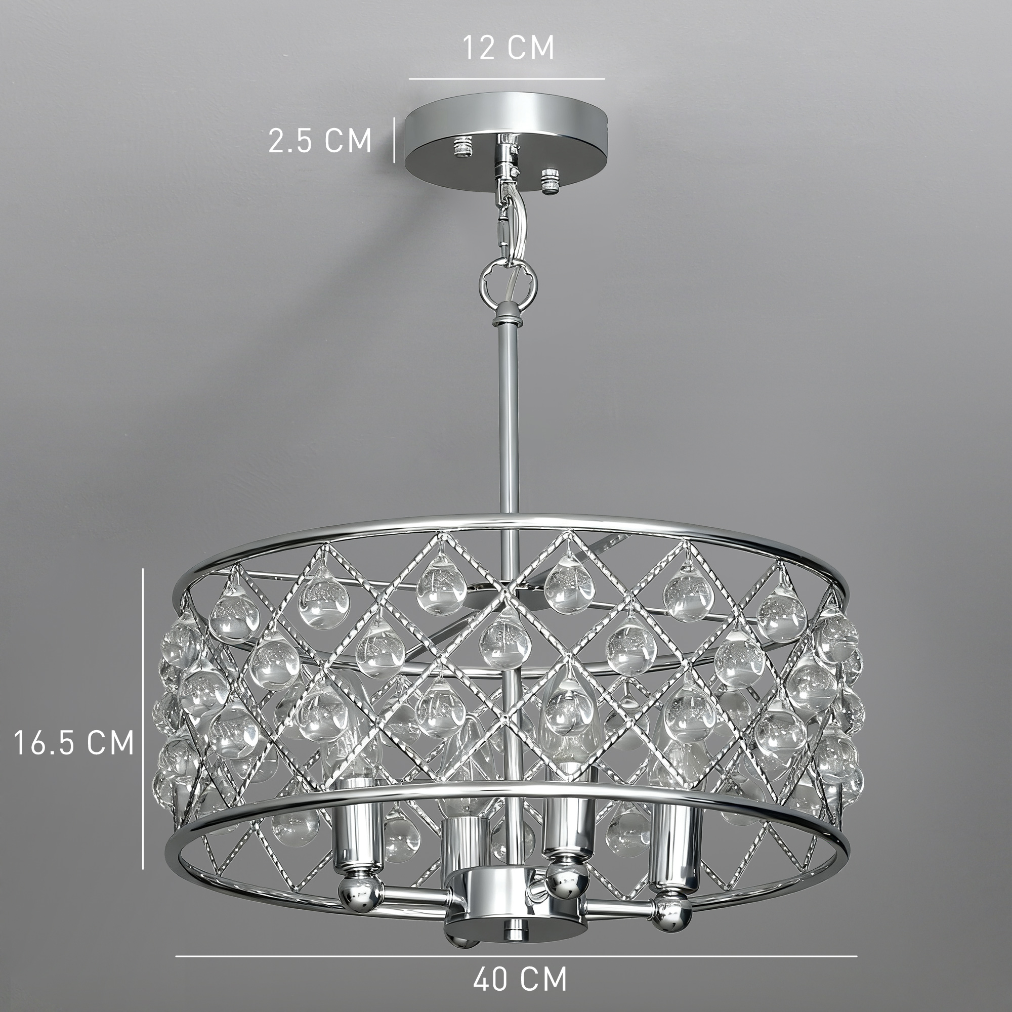 HOMCOM 51 Crystallite Four-Bulb Chandelier - Silver-Tone - Image 3