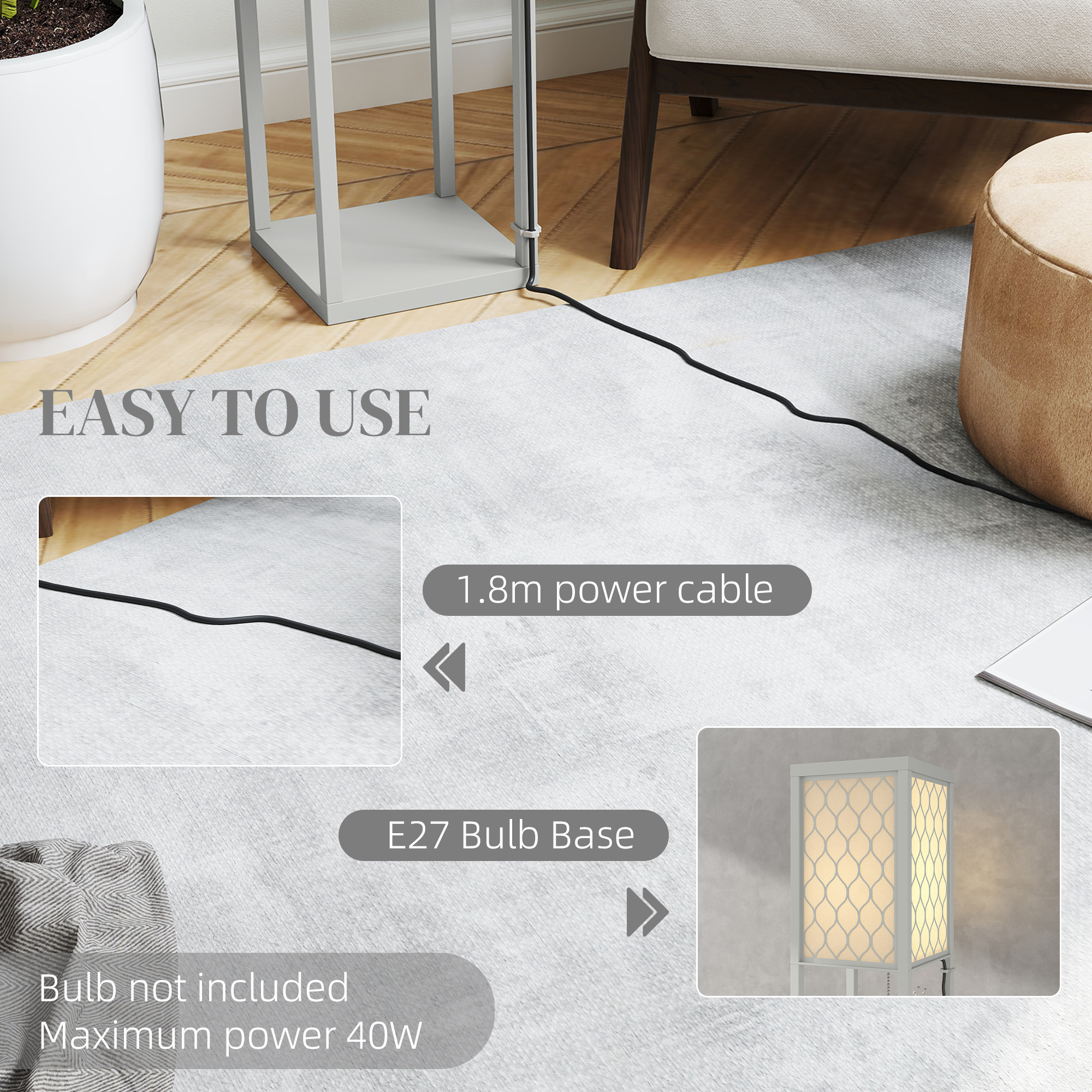 HOMCOM Three-Shelf Standing Lamp - Grey/White - Image 7