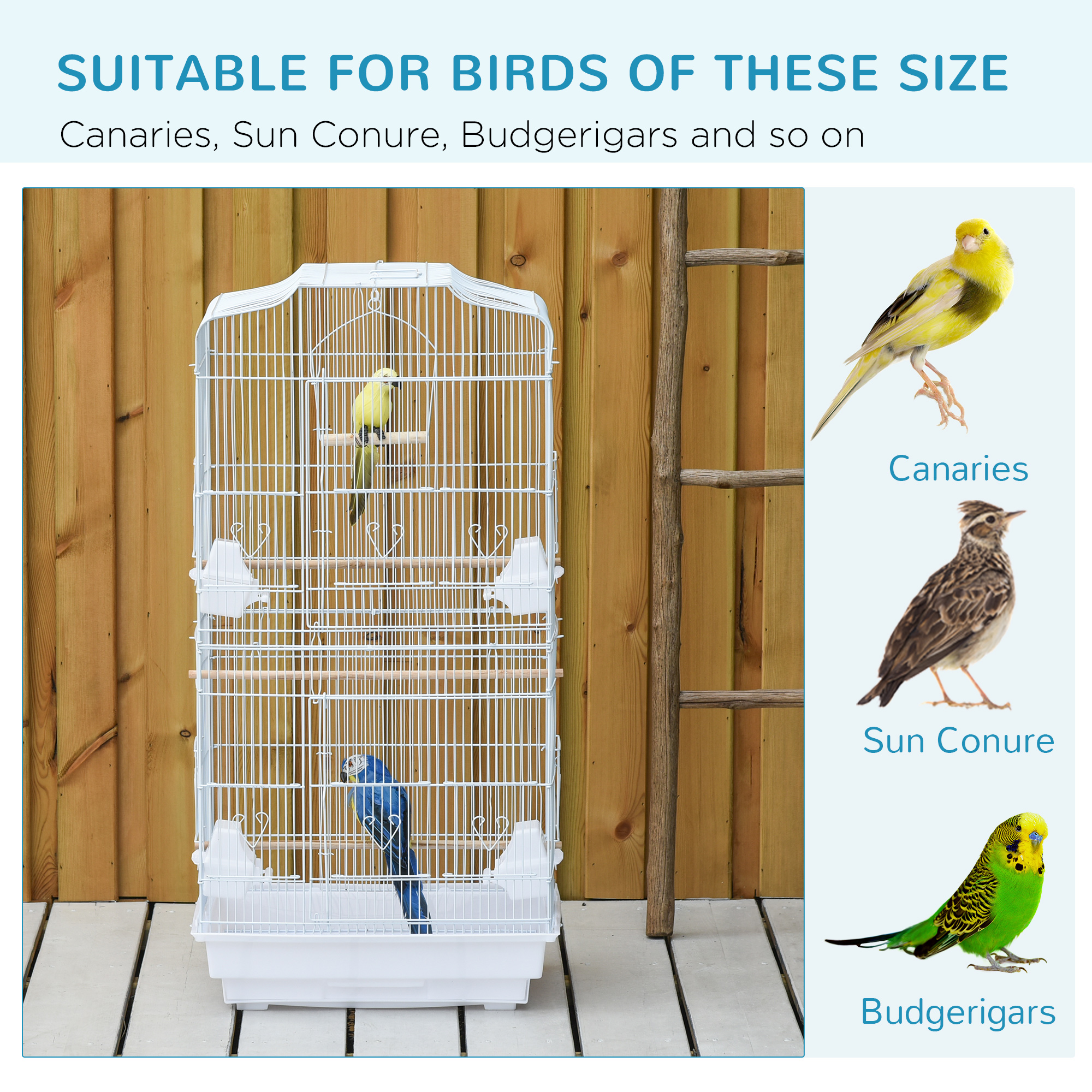 PawHut Large Metal Bird Cage with Perches, Food Bowls, Swing, for Budgies, Parakeets, White - Image 7