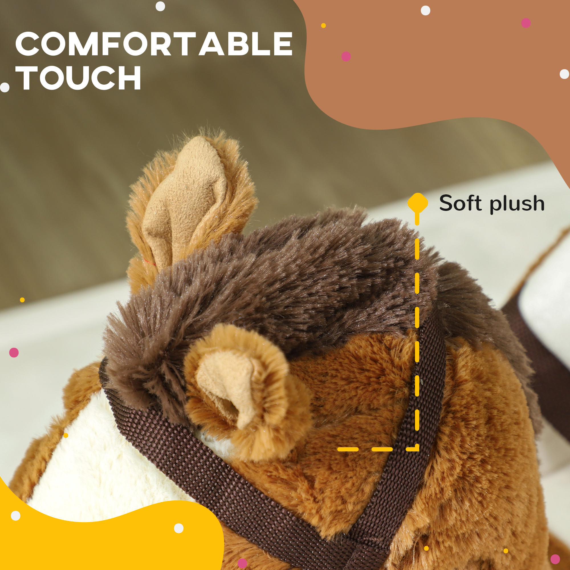 AIYAPLAY Kids Rocking Horse, Plush Ride on Horse, with Sound, Wood Base, for Ages 18-36 Months, Brown - Image 5