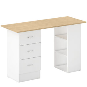 HOMCOM Computer Desk, Home Office Desk, Writing Table, PC Workstation with 3 Storage Shelves and 3 Drawers for Working, Study, 120 x 49 x 72 cm, Natural Wood Finish and White