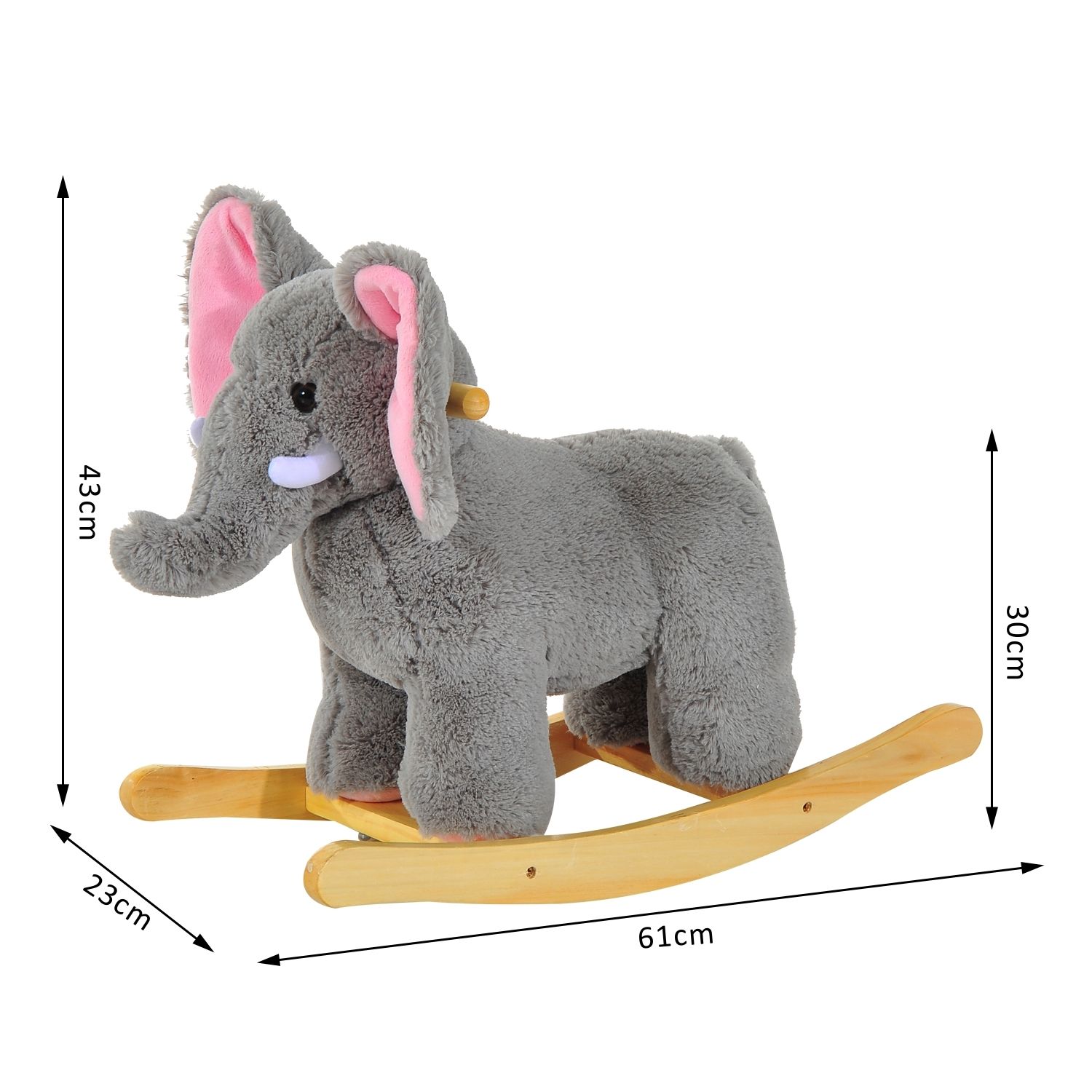 HOMCOM Kids Children Rocking Horse Plush Ride on Animal Wooden Riding Traditional Rocker Gift w/32 nursery rhymes (Grey Elephant) - Image 3