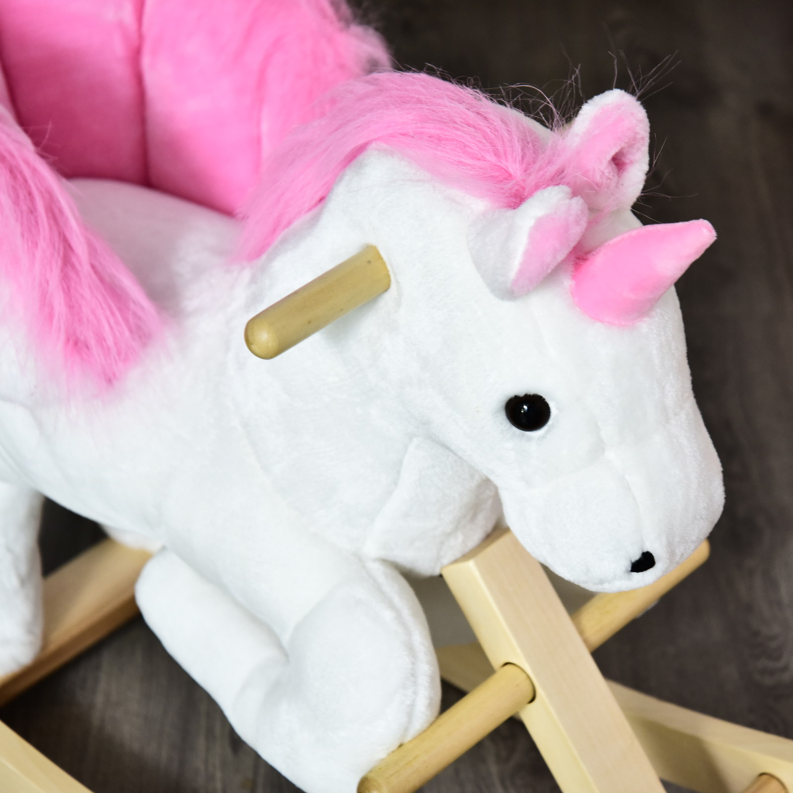 HOMCOM Kids Rocking Horse Toy, Plush Unicorn Rocker Seat with Wood Base and Music, for 1.5-3 Years - Image 9