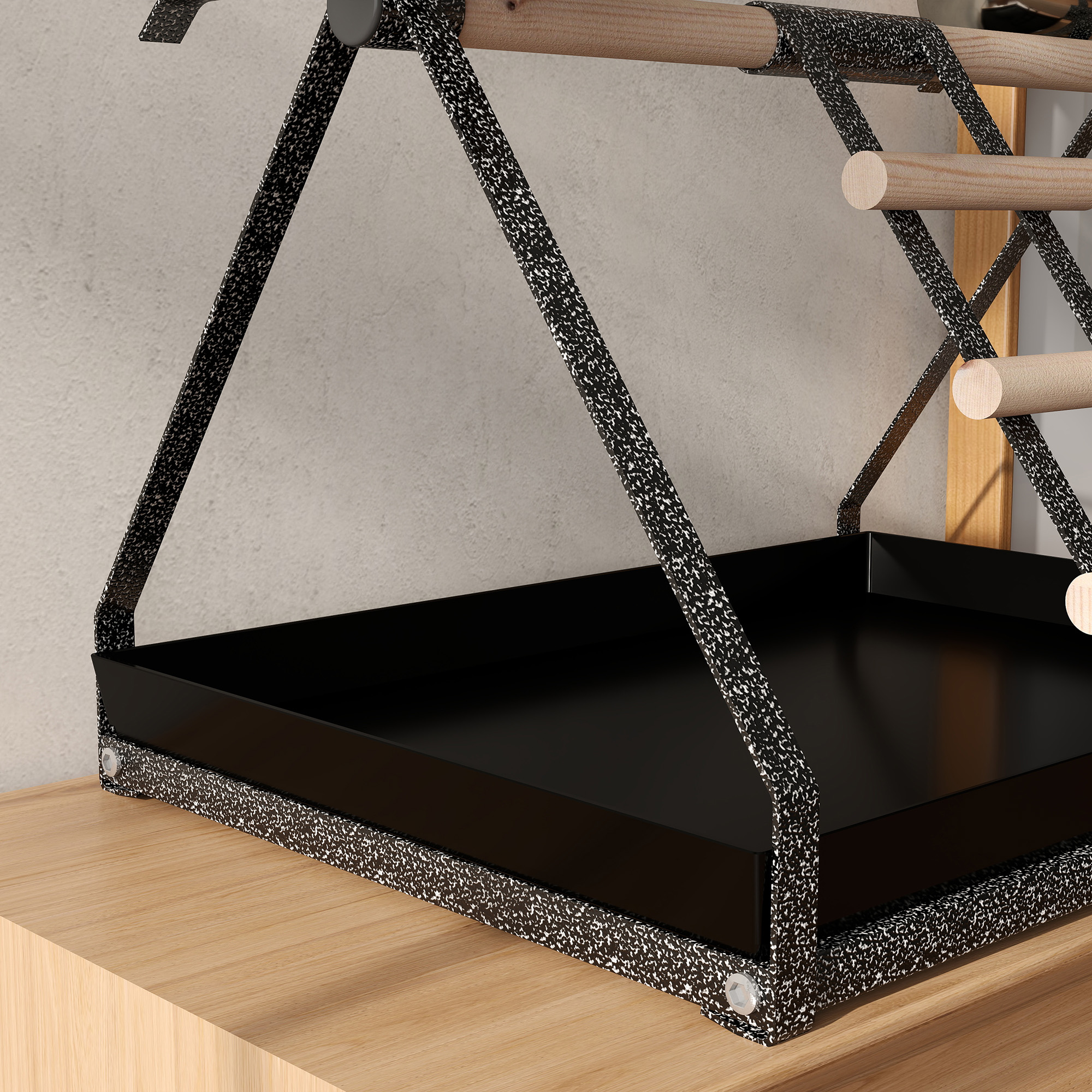 PawHut Parrot Stand Bird Stand w/Wood Perch Ladder Feeder Removable Tray - Image 7