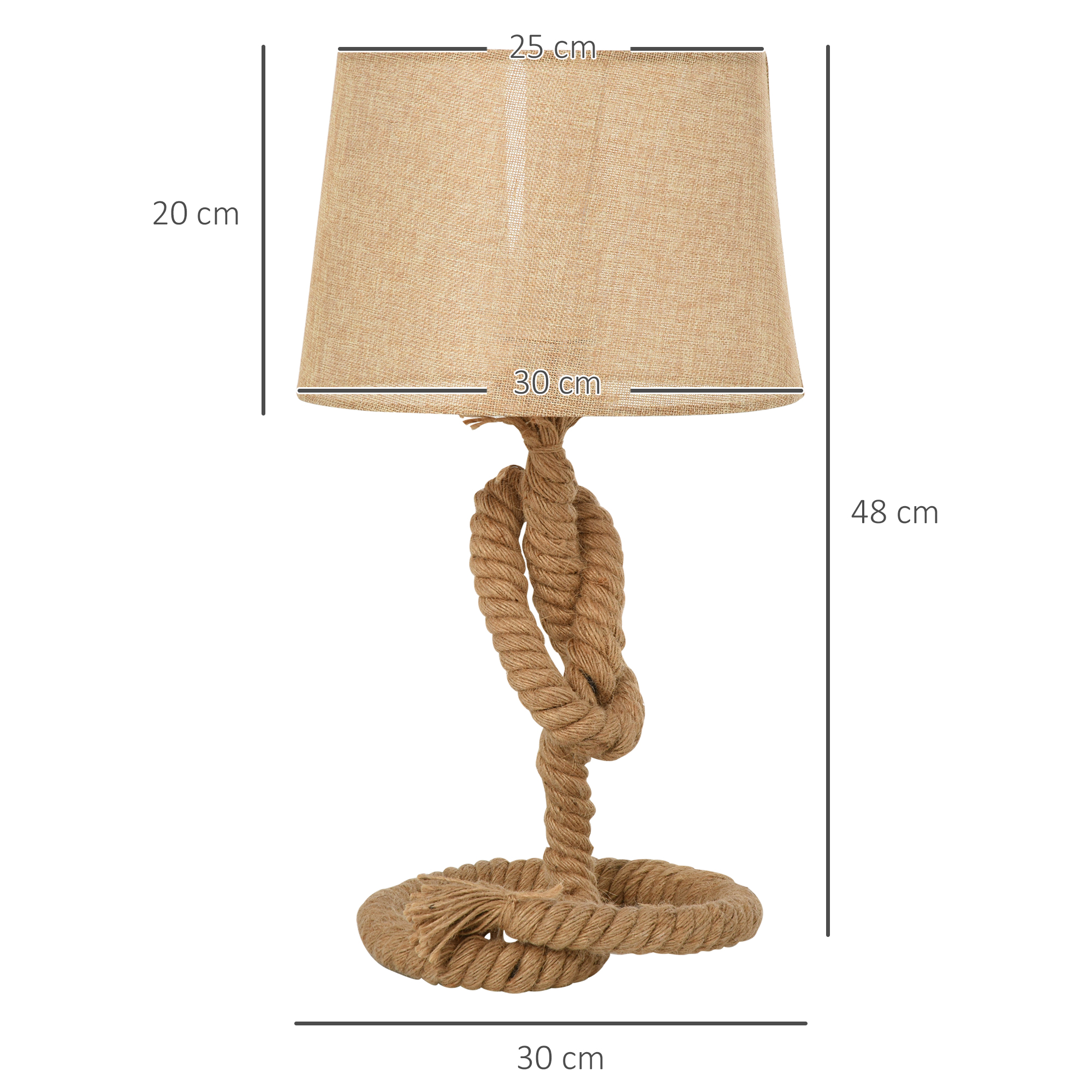HOMCOM Nautical Style Table Lamp with Fabric Lampshade Metal Frame Power Switch, 48cm Home Desk Lamp Bedroom Living Room Study E27 Base, Beige - Image 3