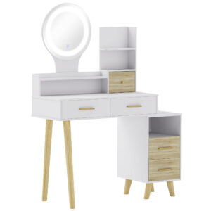 HOMCOM Elegant Dressing Table, with Storage - White