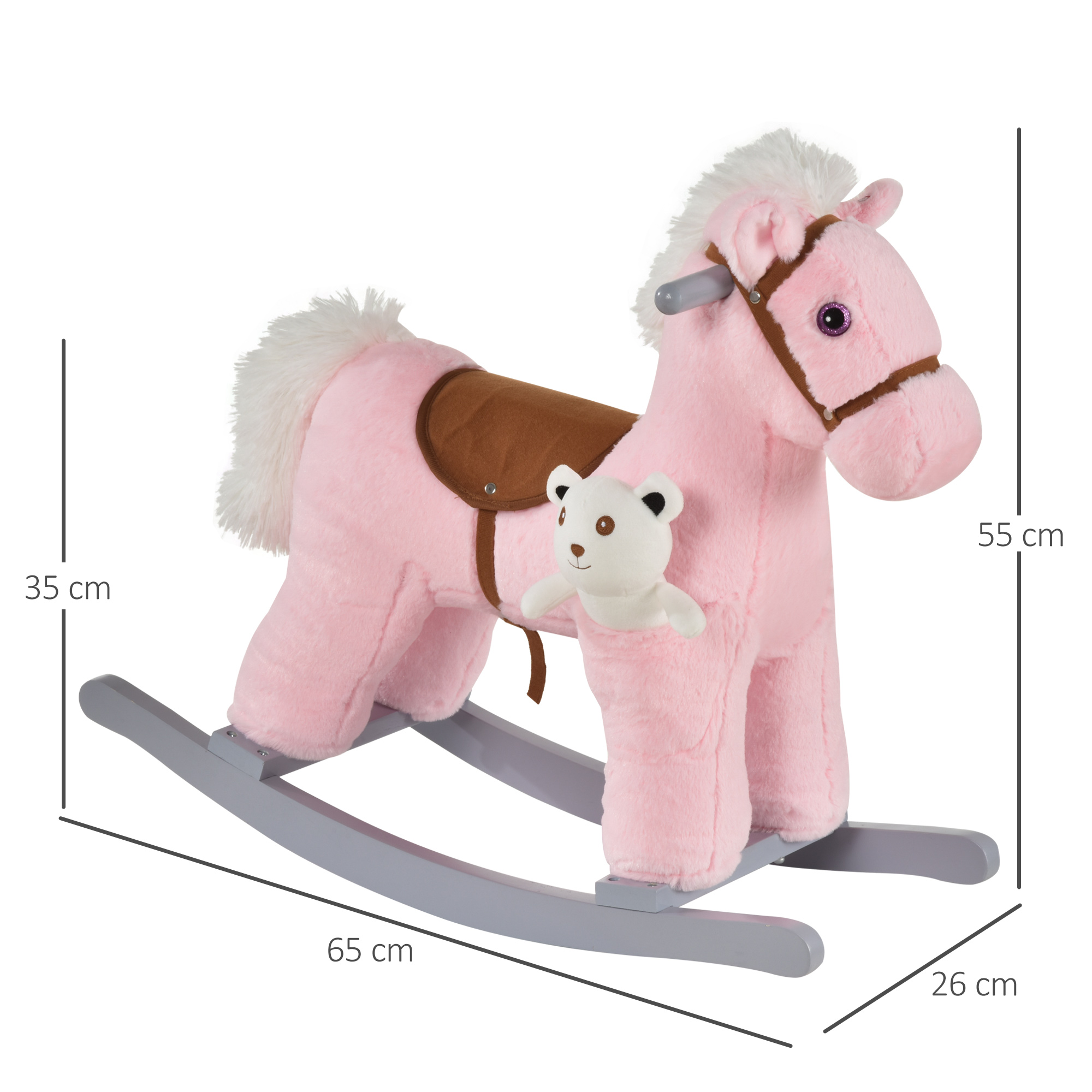 HOMCOM Kids Plush Ride-On Rocking Horse Toy Rocker with Plush Toy Realistic Sounds for Child 18-36 Months Pink - Image 3