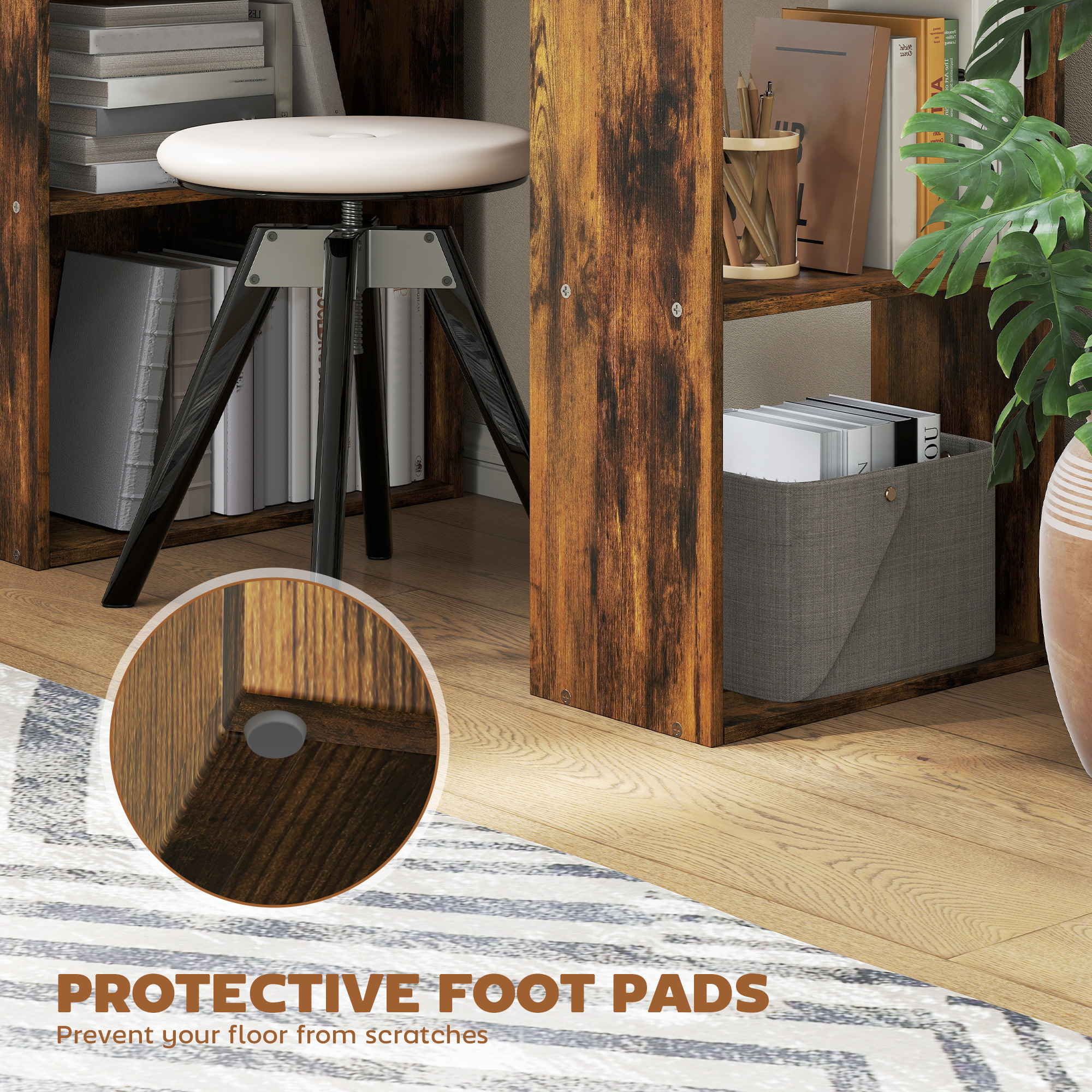 HOMCOM 120cm Computer Desk, Wooden PC Laptop Table with 6-Tier Storage Bookshelves, Home Office Working Study Desk, Writing Workstation, Rustic Brown Wood-Effect - Image 6