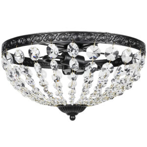 HOMCOM Crystal Chandelier Ceiling Light with 168 Octagonal Beads, Vintage 2-Light Flush Mount Ceiling Light for Living Room, Bedroom, Hallway, Dining Room, Black