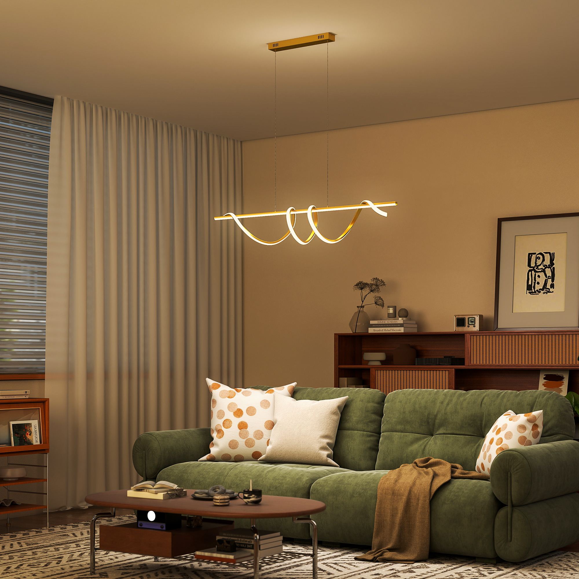 HOMCOM Pendant Light with 3 Colour Temperatures - Gold Tone - Image 7