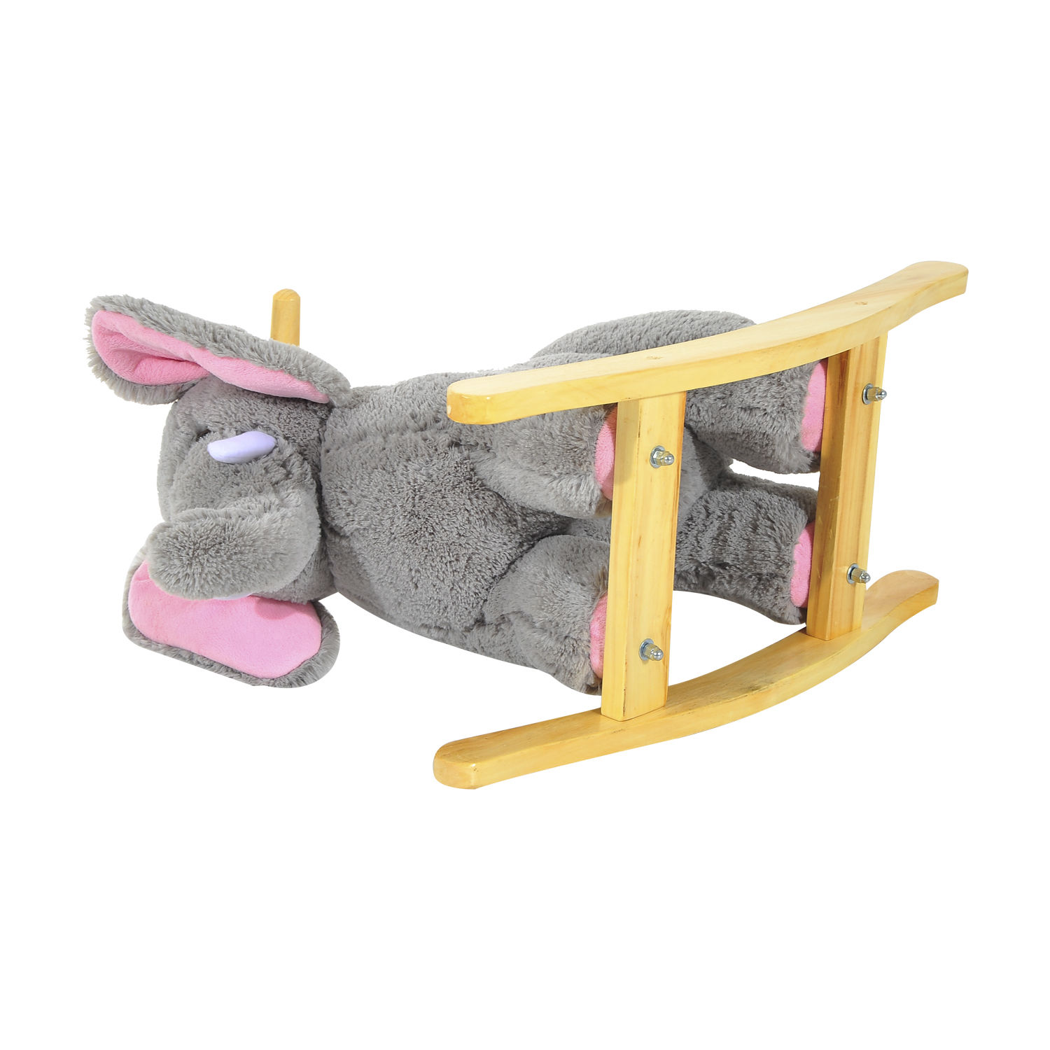HOMCOM Kids Children Rocking Horse Plush Ride on Animal Wooden Riding Traditional Rocker Gift w/32 nursery rhymes (Grey Elephant) - Image 9