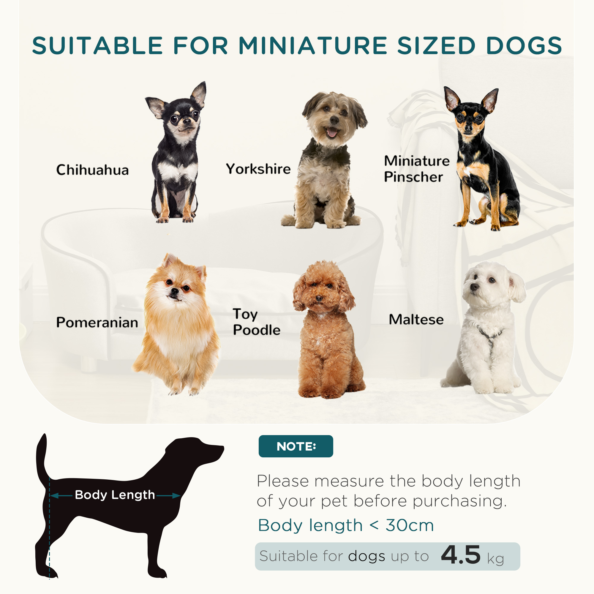 PawHut Dog Sofa Pet Chair, Kitten Bed Couch w/ Wooden Frame, Removable Cushion - Silver-Tone and Grey - Image 4