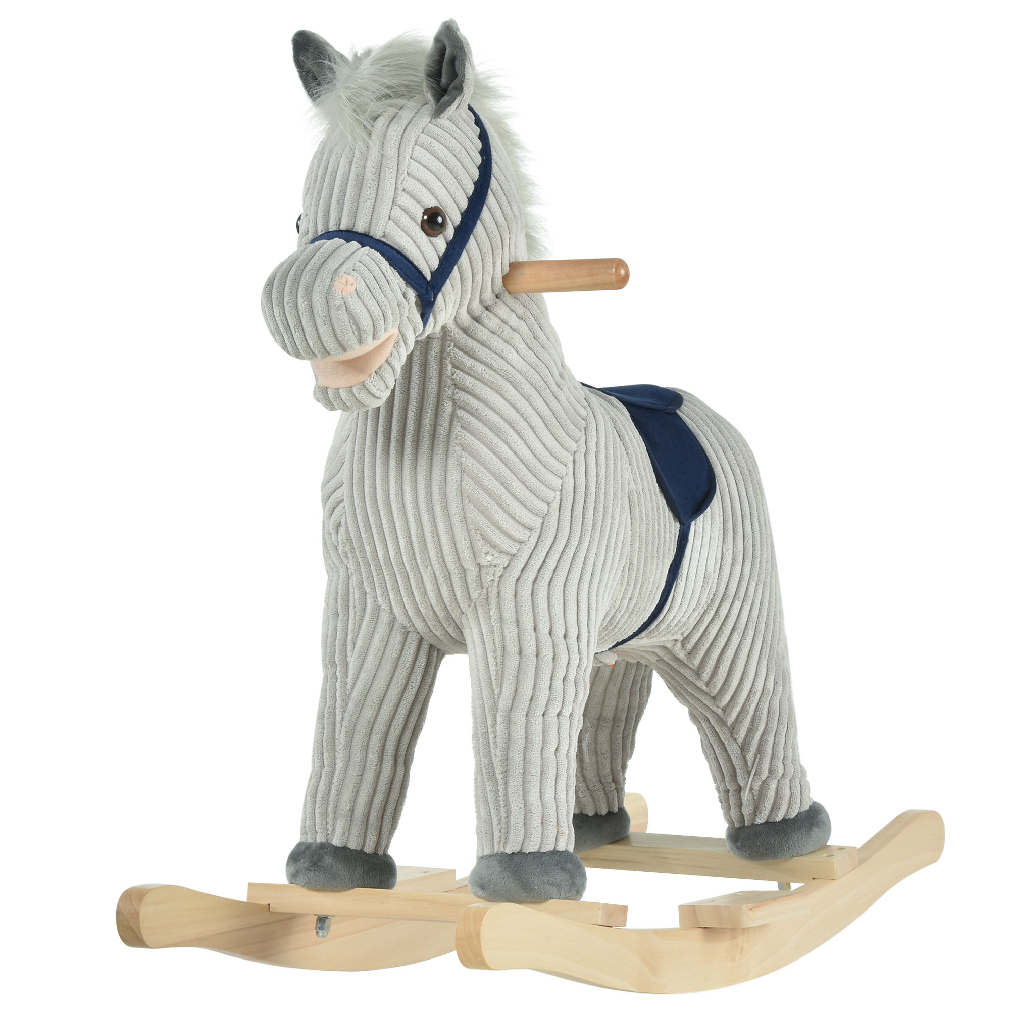 HOMCOM Kids Plush Rocking Horse w/ Sound Children Rocker Ride On Toy Gift 3-6 Years Grey - Image 8