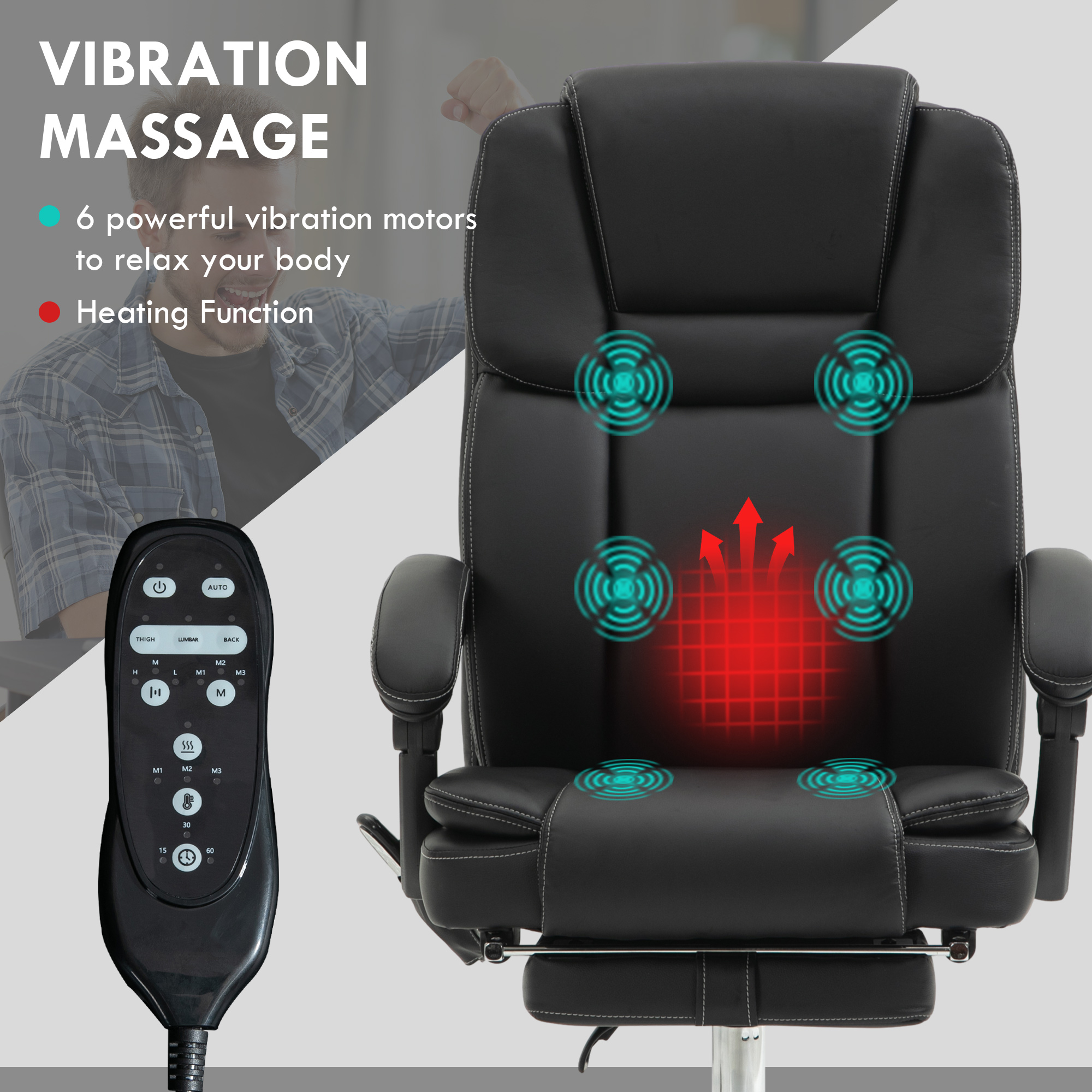 Vinsetto Six Point Vibrating Massage Office Chair - Black - Image 4