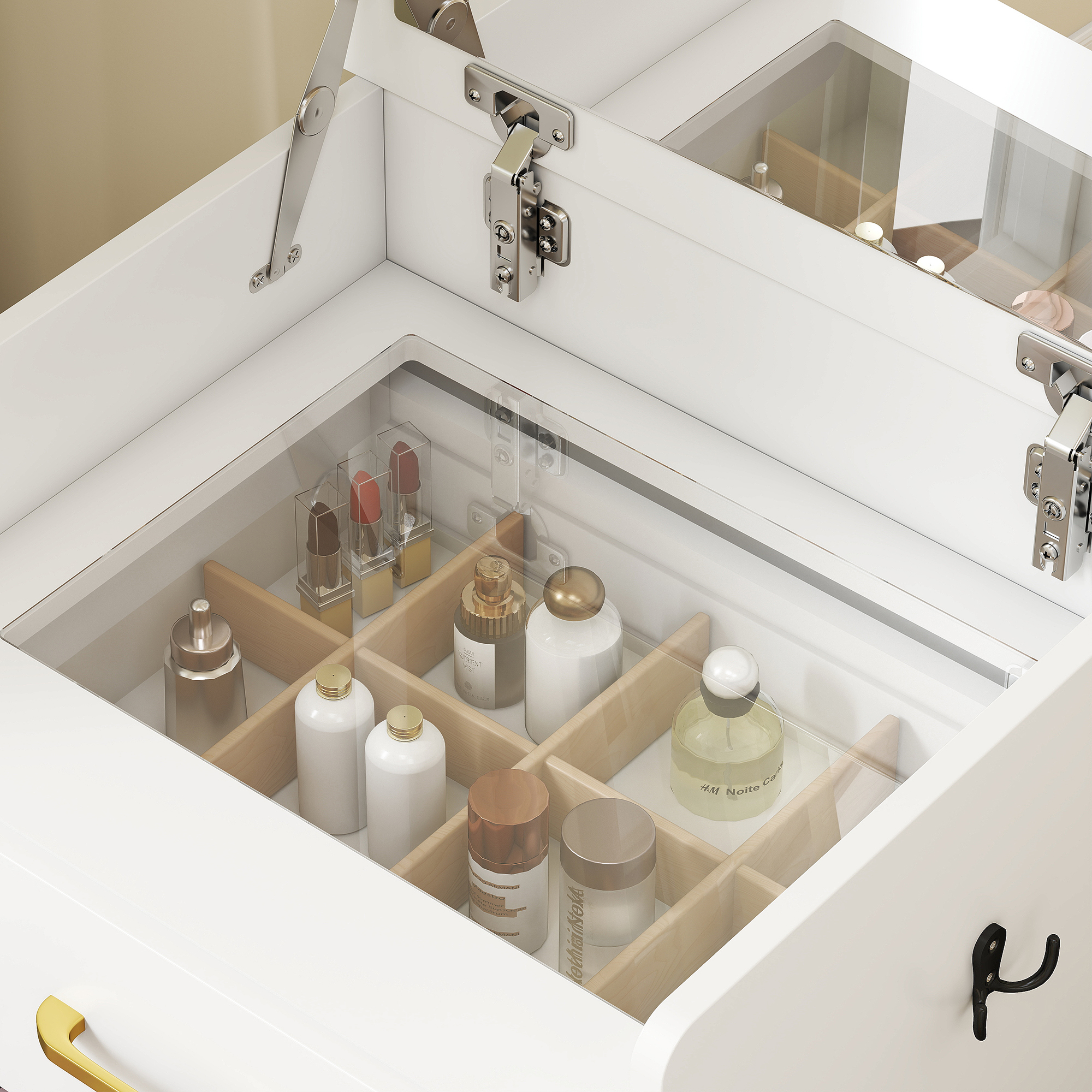 HOMCOM Compact Dressing Table and Stool Set, with Storage - White - Image 8