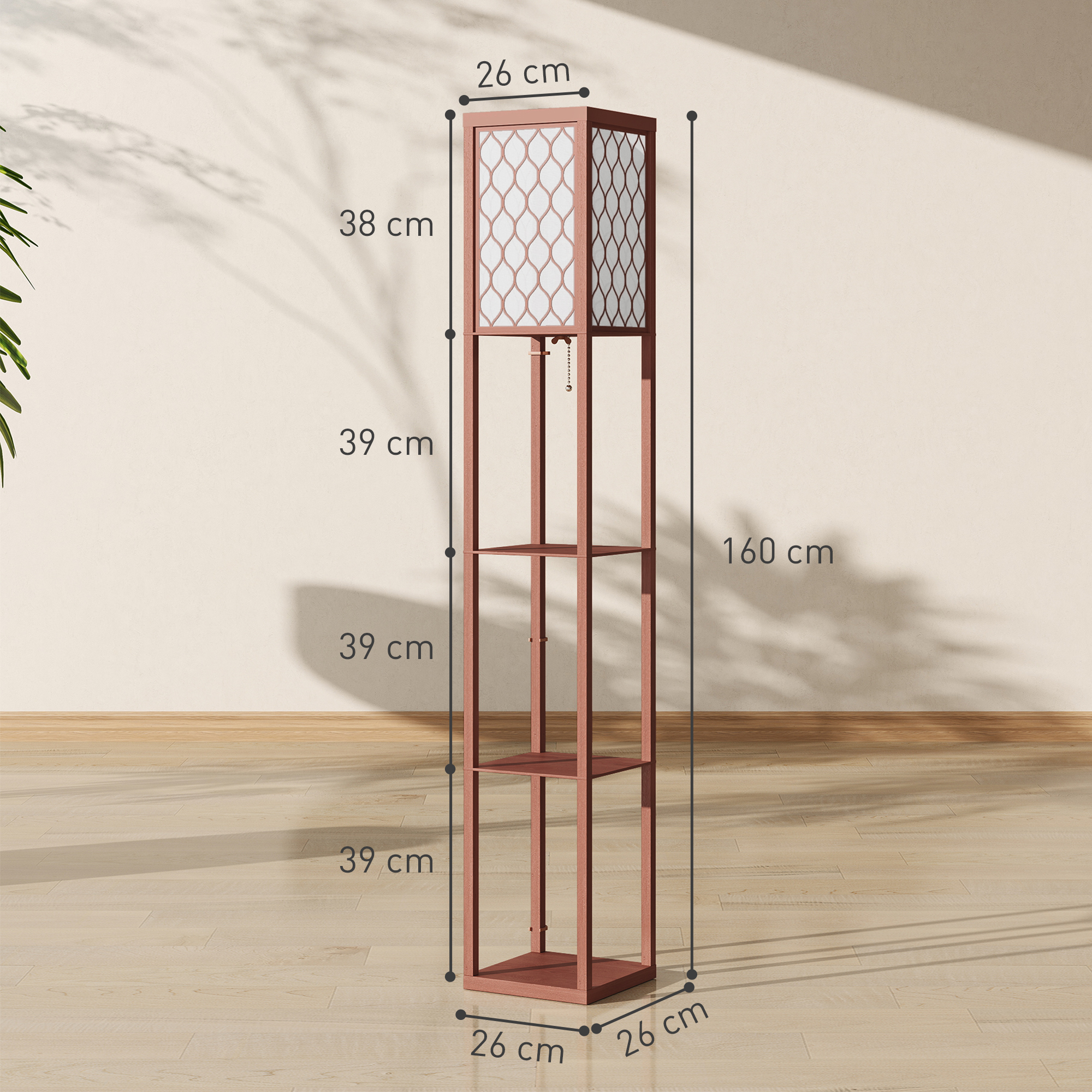 HOMCOM Three-Shelf Standing Lamp - Brown/White - Image 3