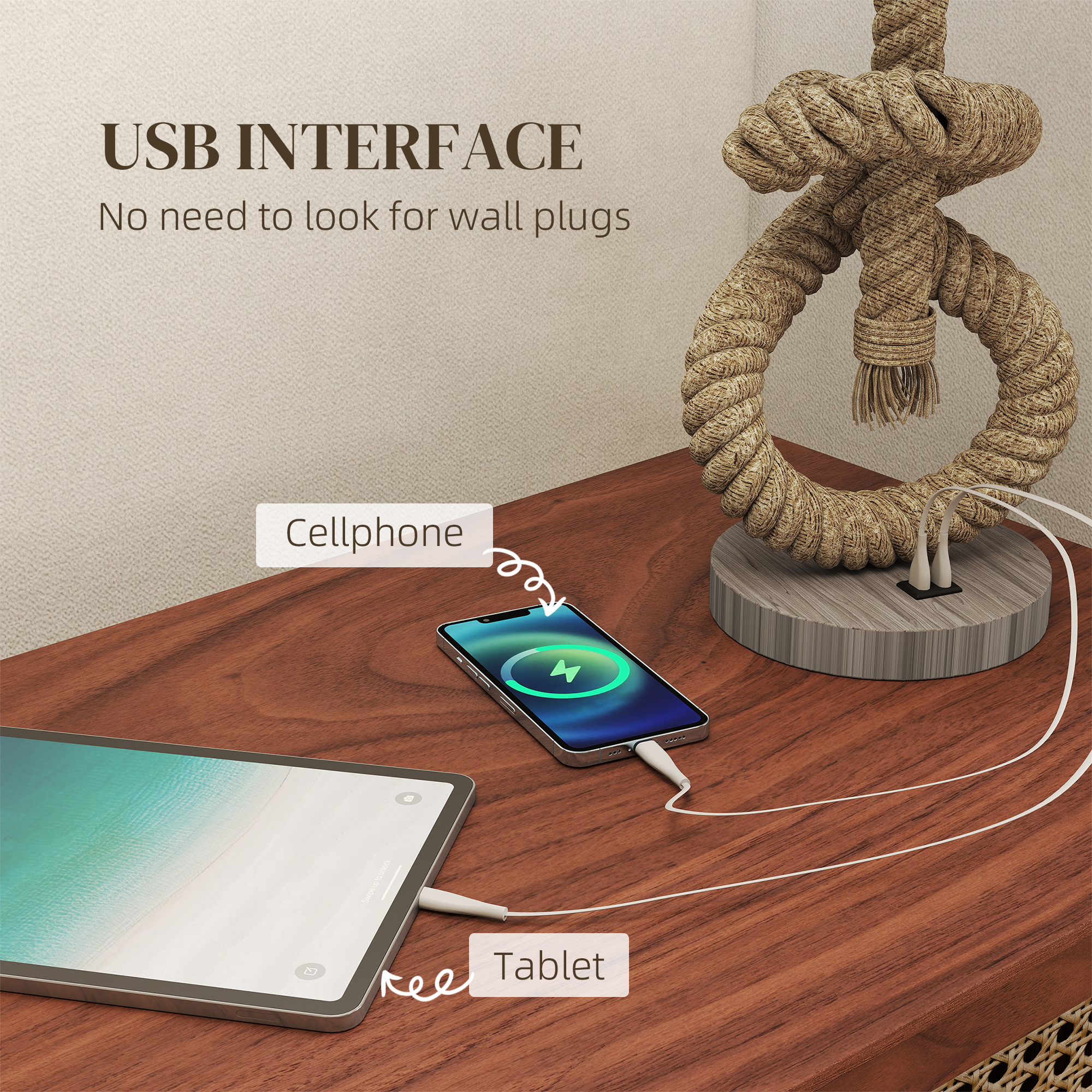 HOMCOM Nautical LED Table Lamp with USB Charging Port, Bedside Desk Lamp for Bedroom, Living Room, Home Office - Image 6