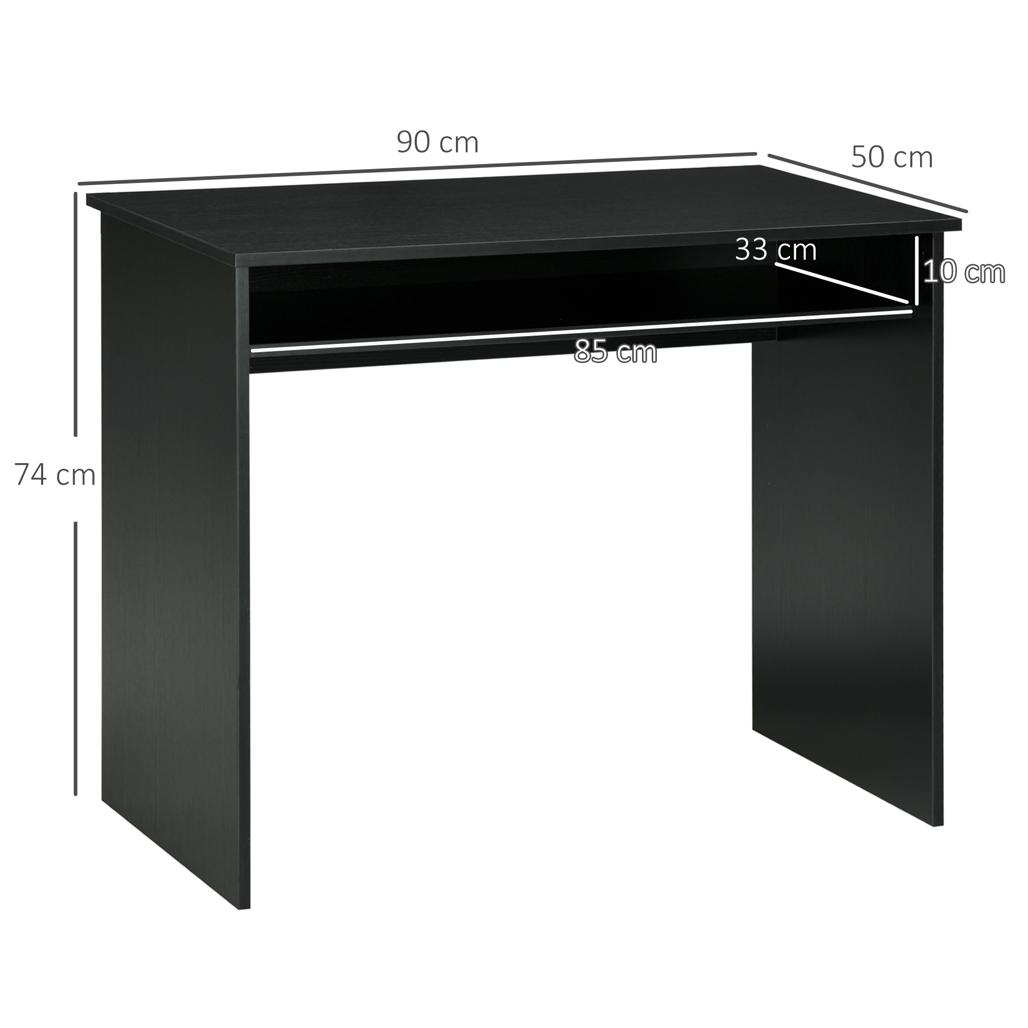 HOMCOM Modern Computer Desk, Home Office Table, Small Writing Desk with Storage Shelf, 90 x 50cm, Black Wood Grain - Image 3