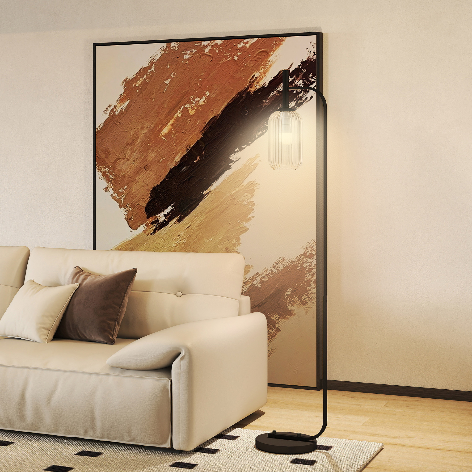 HOMCOM Floor Lamp for Living Room with Glass Lampshade, Modern Standing Lamp with Foot Switch for Bedroom, Bulb not Included, Black - Image 8